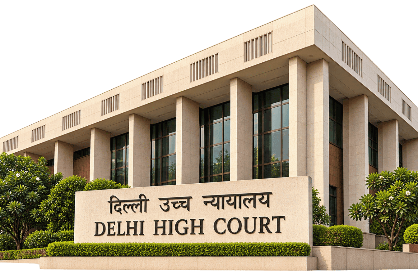 Delhi High Court building facade with sign board