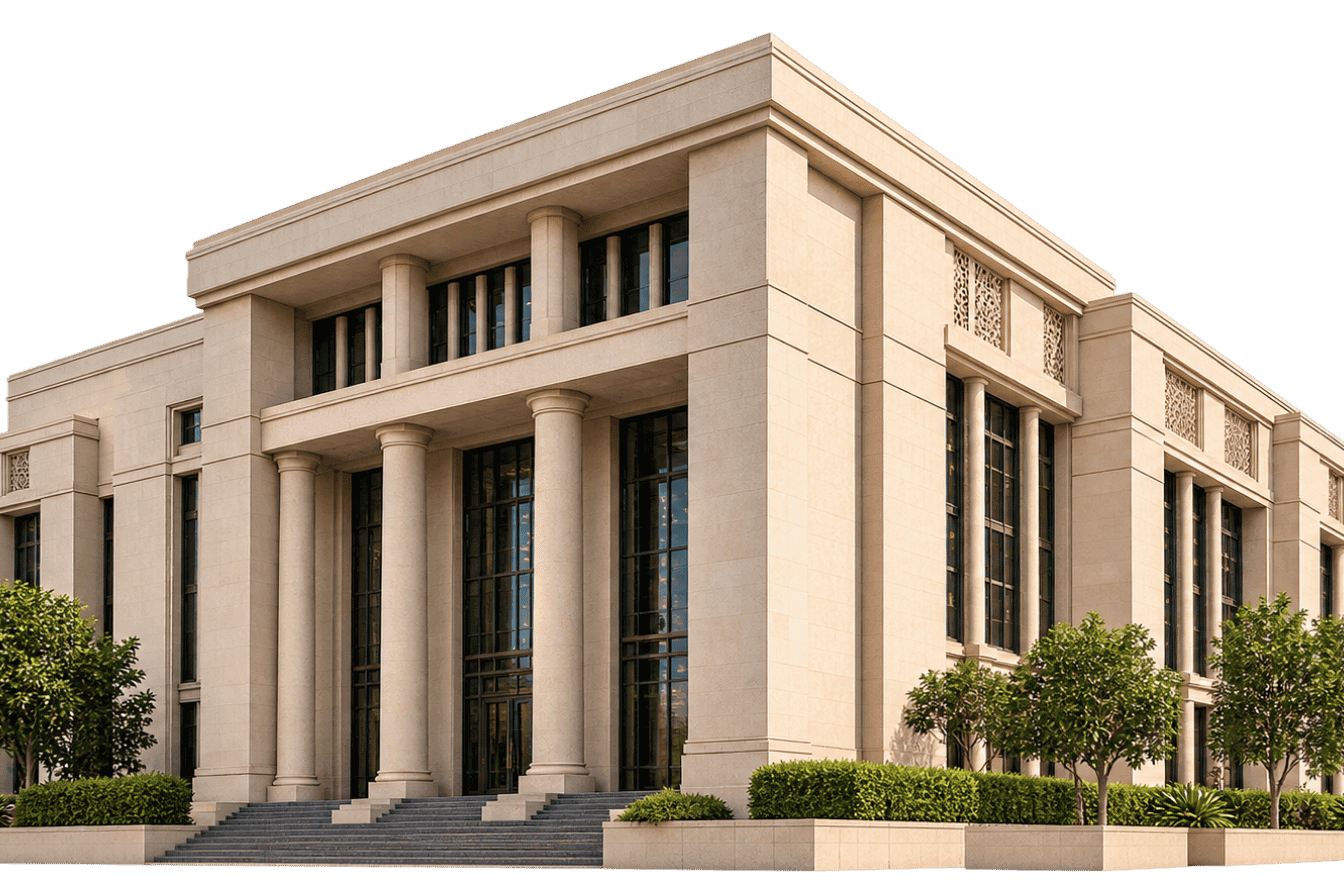 Modern Appellate and Tribunal Courts with classical colonnade